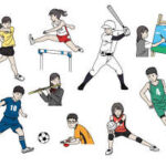 ジョギングやストレッチなど、運動を楽しむ男女の日本人のイラスト