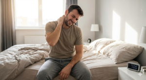 寝違えを起こした男性の画像